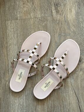 valentino pink rockstud caged jelly flat sandals flip flops size 36